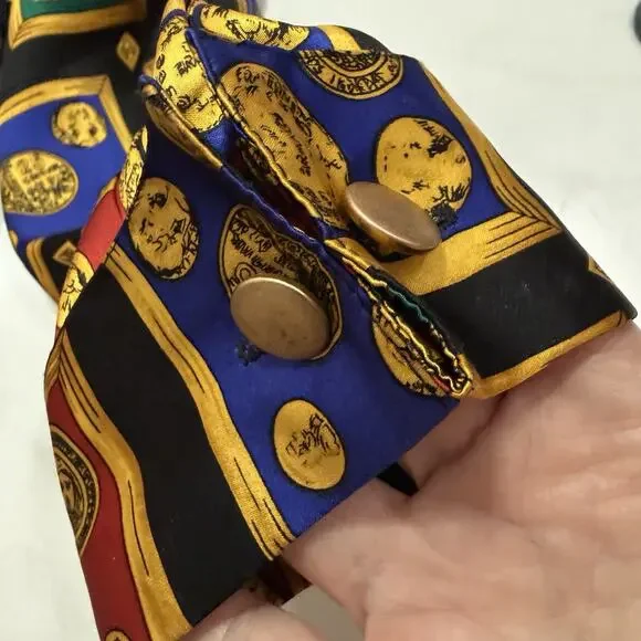 Vintage Talbots Petites Silk Blouse Size 14P Novelty Money Print French Cuffs - Picture 7 of 11